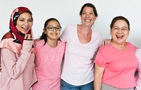 Group of girlfriends with breast cancer awareness charity