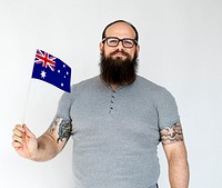 Adult Man Hand Hold Austraila Nation Flag Studio Portrait