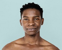 African man bare chest studio portrait