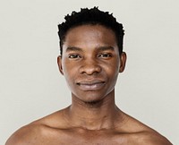 African man bare chest studio portrait