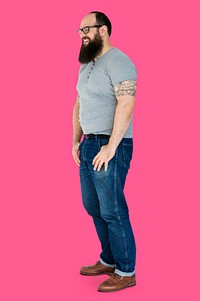 Adult Beard Man with Tattoo Gesture Stand Studio Portrait