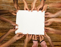 Diversity Women Hands Holding Blank Board Paper Together