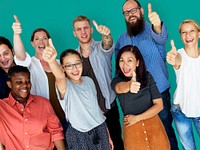 Diverse Group of People Thumbs Up Together Studio Portrait