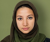 Arabian Woman Face Covered with Hijab Studio Portrait