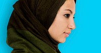Arabian Woman Face Covered with Hijab Studio Portrait