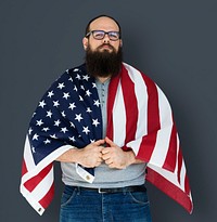 Man holding flag and posing for photoshoot