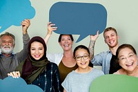 Group of Diverse People Holding Blank Speech Bubbles