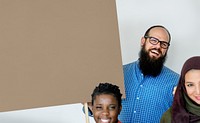 Group of Diverse People with Blank Copy Space Board