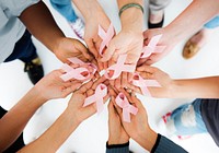Hands Palms Show Pink Ribbon Together Diversity