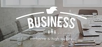 Business word banner on meeting room background