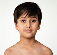 Portrait of Asian boy on white background
