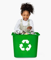 Kid cleaning with a trash bin