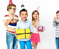 Group of kids with gift for birthday party