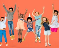 Diverse Group Of Kids Jumping and Having Fun