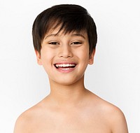 Little Boy Smiling Face Expression Topless Studio Portrait