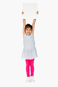 Happiness little girl smiling holding blank placard