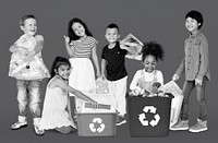 Diverse Group Of Kids Recycling Garbage