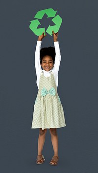 African Descent Girl holding Recycle Sign