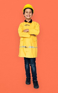 Little Boy in Fireman Costume Studio Portrait