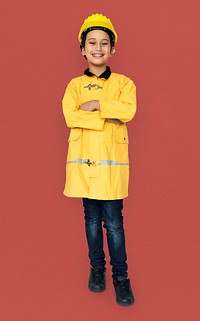 Little Boy in Fireman Costume Studio Portrait
