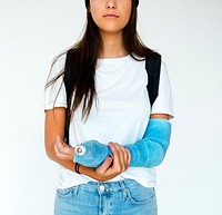 Young adult girl splint arm broken physical injury