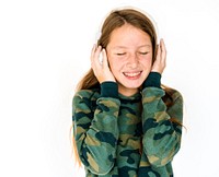 Woman listening music lifestyle on white background