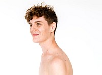 Young Man Smile Face Expression Topless Studio Portrait