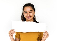 Adult People Face Smile Expression Hands Holding Show PaperStudio Portrait