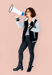 Woman announcement with megaphone for advertising