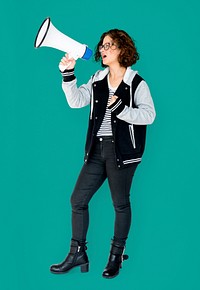 Woman announcement with megaphone for advertising