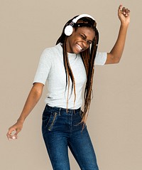 African descent girl is listening to music