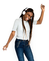 African descent girl is listening to music