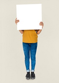 Covered Face Girl Standing and Holding Empty Placard
