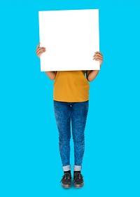 Covered Face Girl Standing and Holding Empty Placard