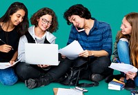 Group of Diverse Students Using Laptop Studio Portrait