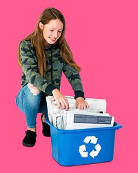 Ecology teenage girl separate trash for recycle