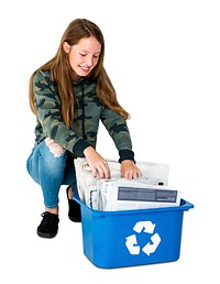 Ecology teenage girl separate trash for recycle