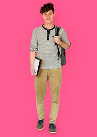 Caucasian student man standing with casual outfit