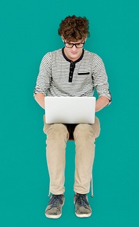 Man sitting and using laptop for conenction internet