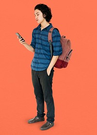 Young man full body using smart phone