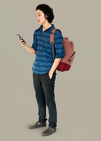 Young man full body using smart phone