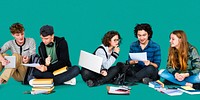 Diverse Students Doing Homework Together Studio Portrait