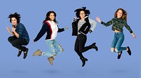 Diverse of Young Adult People Jumping Studio Isolated