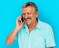 Senior Adult Man Talking on Mobile Phone Studio Portrait