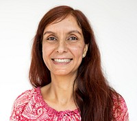 Mature woman smiling casual studio portrait