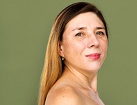 Senior woman portrait with shirtless and looking at camera