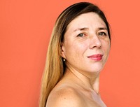 Senior woman portrait with shirtless and looking at camera