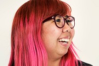 Portrait of young woman asian pink hair