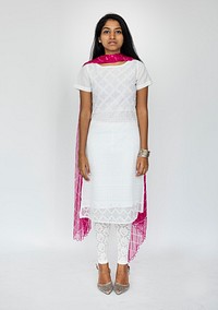 Indian woman in traditional dress studio portrait