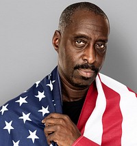 Adult Man Covered with American Flag Nationality Studio Portrait